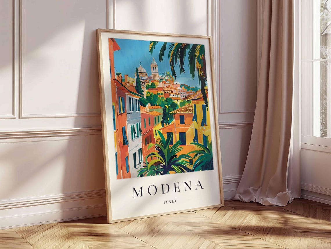 Modena Italy Emilia Romagna Colorful Hillside Town Travel Poster - Image 2