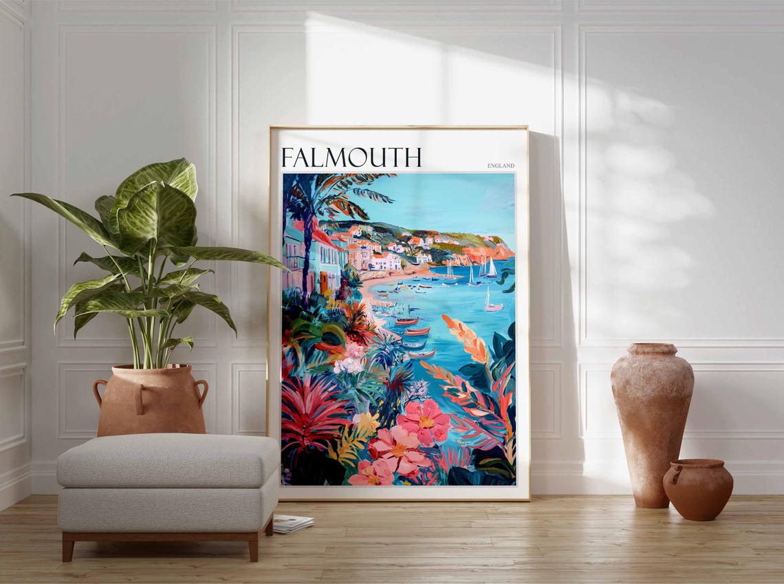 Falmouth Poster Cornwall Poster England Travel Poster Coastal Wall Art Uk Home Decor Falmouth Wall Decor Falmouth Wall Print Uk Art - Image 3