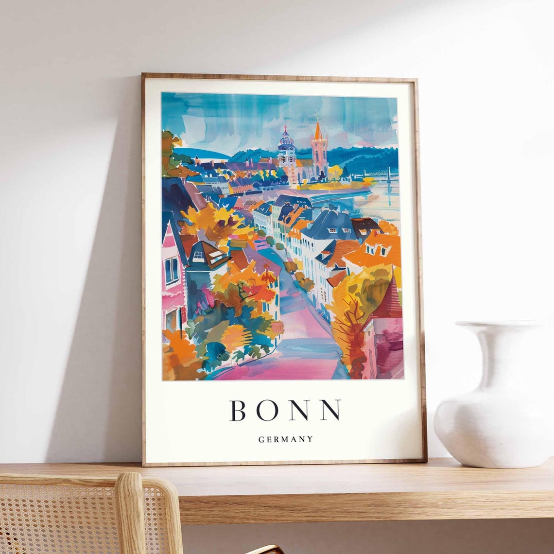 Bonn Germany Watercolor Cityscape Rhine River Old Town Poster