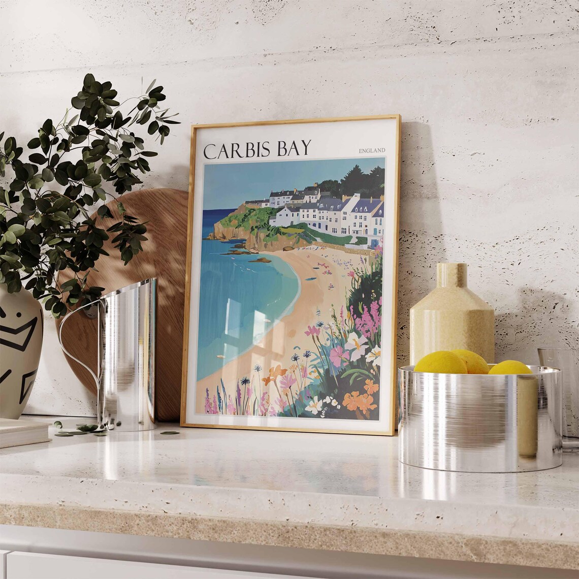 Carbis Bay England Clifftop Village Wildflowers Sunny Bay Travel Poster - Image 2