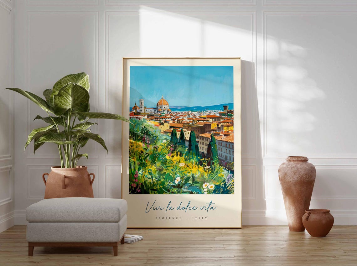 Florence Duomo Wildflower Meadow Skyline Italy Travel Poster - Image 3