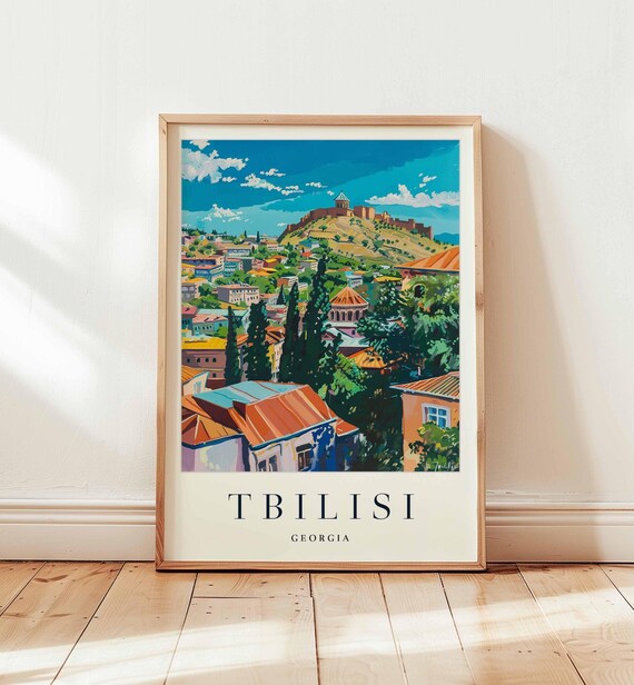 Tbilisi Georgia Hilltop Fortress Old Town Rooftops Travel Poster