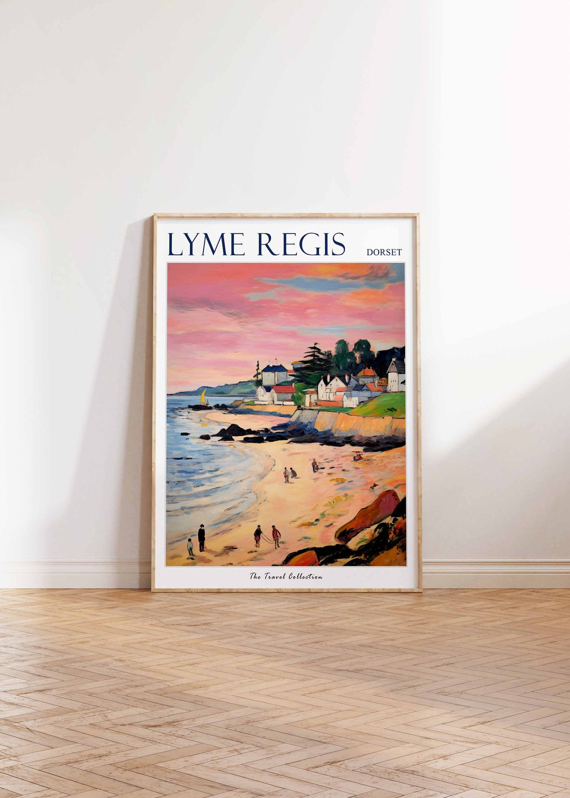 Lyme Regis Dorset Sunset Beach Walkers Painting Travel Poster - Image 2
