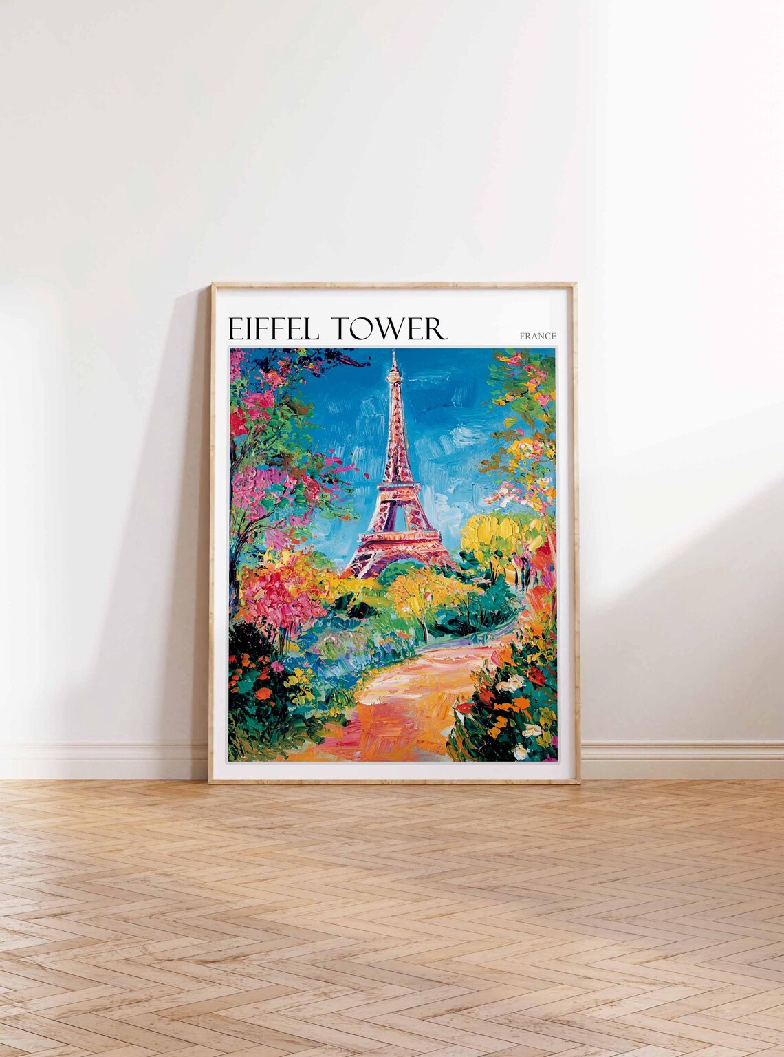 Eiffel Tower France Paris Autumn Trees Winding Path Painting Poster - Image 3