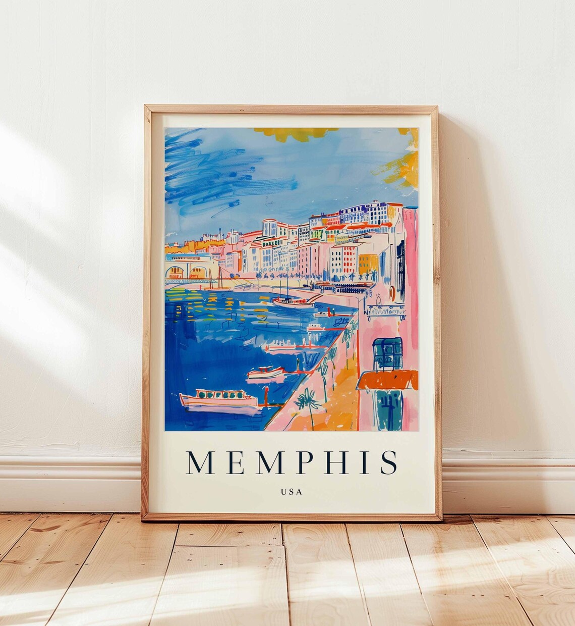 Memphis Tennessee Riverfront Colorful Harbor USA Travel Poster