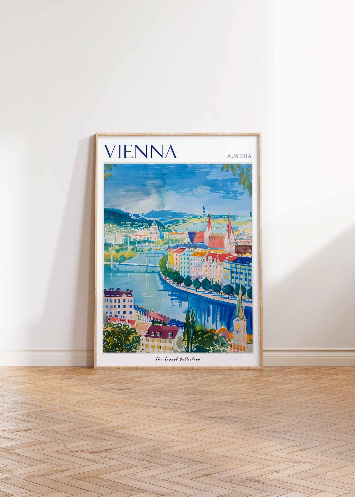 Vienna Austria Danube River Waterfront Watercolor Travel Poster - Image 2