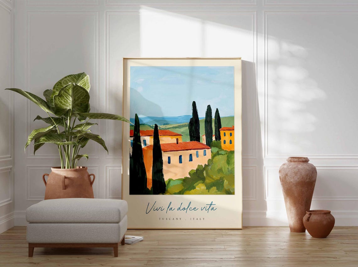 Tuscany Italy Country Farmhouse Cypress Trees Green Hills Poster - Image 3