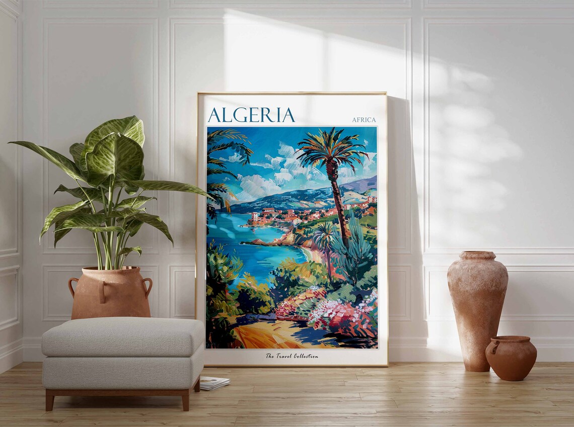 Algeria Africa Palm Framed Coastal Bay Town Sunny Travel Poster - Image 2