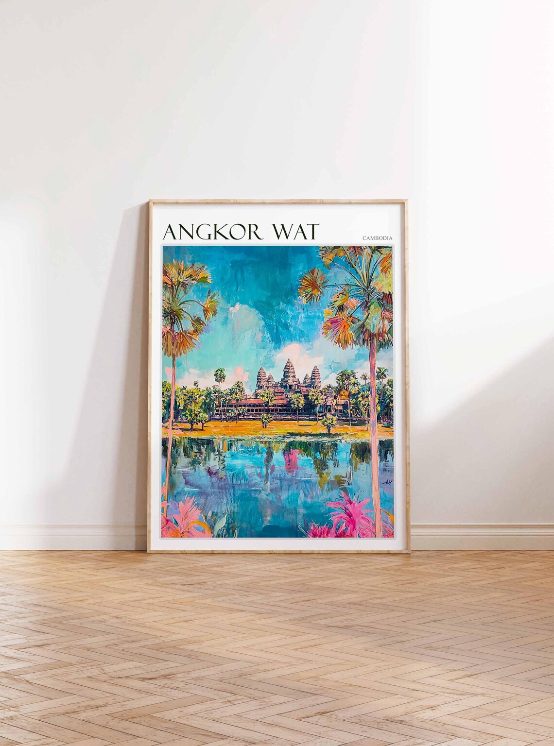 Angkor Wat Cambodia Vibrant Colorful Temple Painting Travel Poster - Image 3