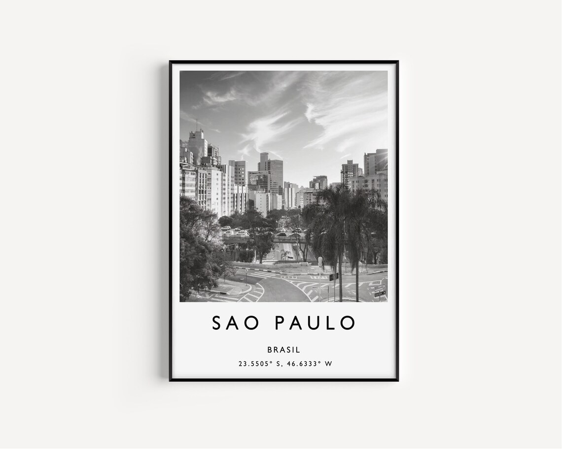 Sao Paulo Brazil Black and White City Skyline Photography Poster - Image 2