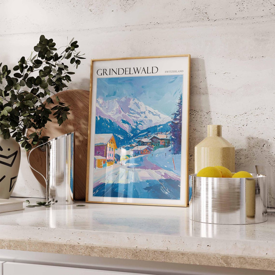 Grindelwald Switzerland Colorful Street Purple Mountain Poster - Image 2