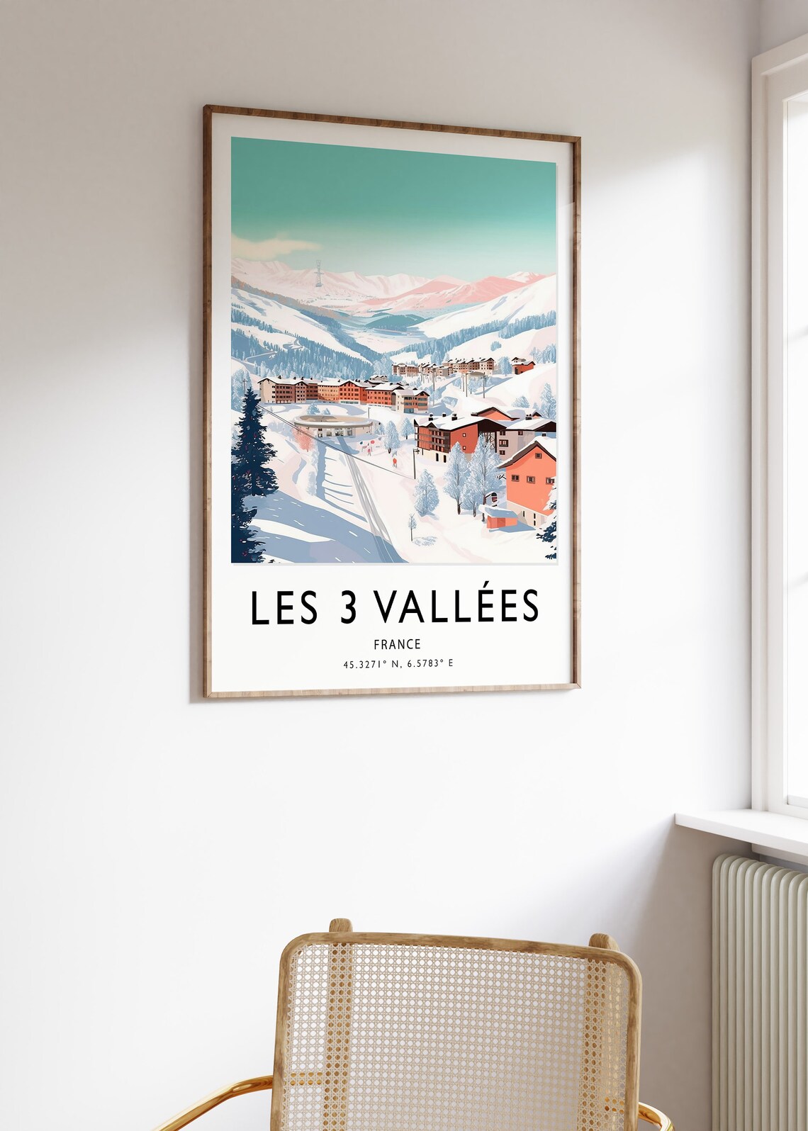 Les 3 Vallees France Pastel Ski Resort Village Alpine Travel Poster - Image 3