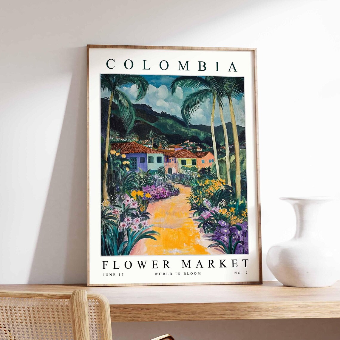 Colombia Flower Market No 7 Tropical Garden Palm Path Art Poster