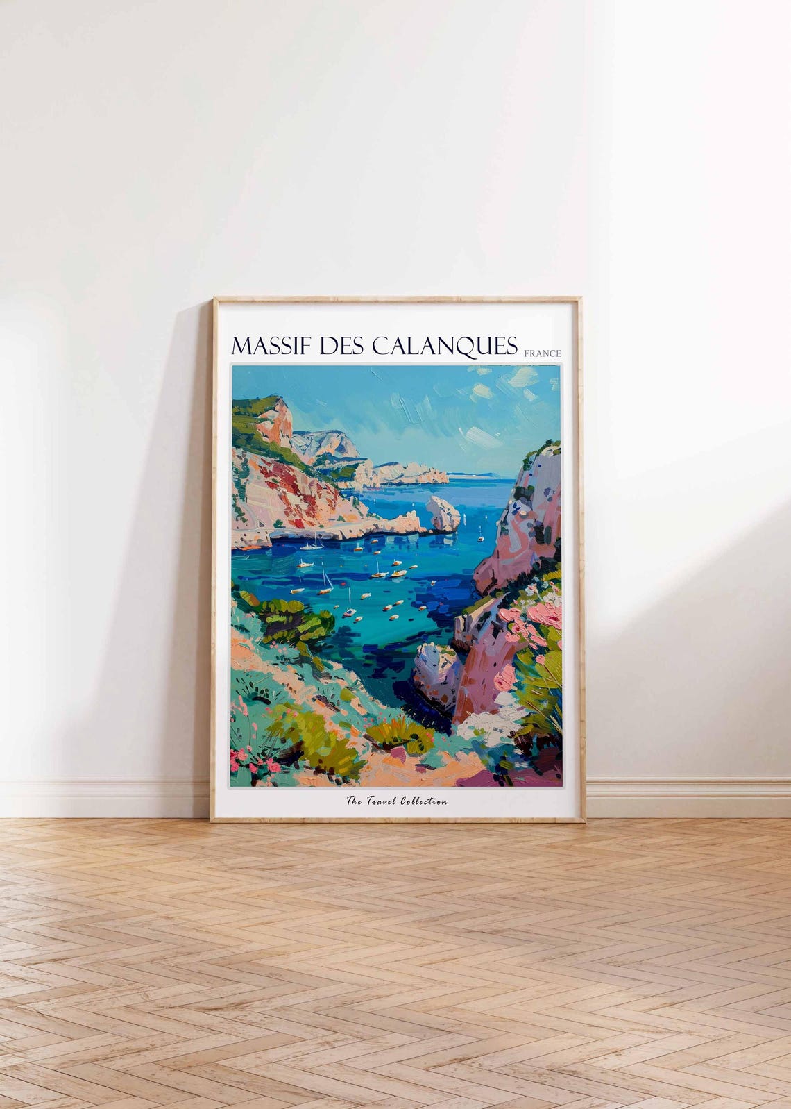Massif Des Calanques Anchored Sailboats Bay Pink Cliff View Poster - Image 2