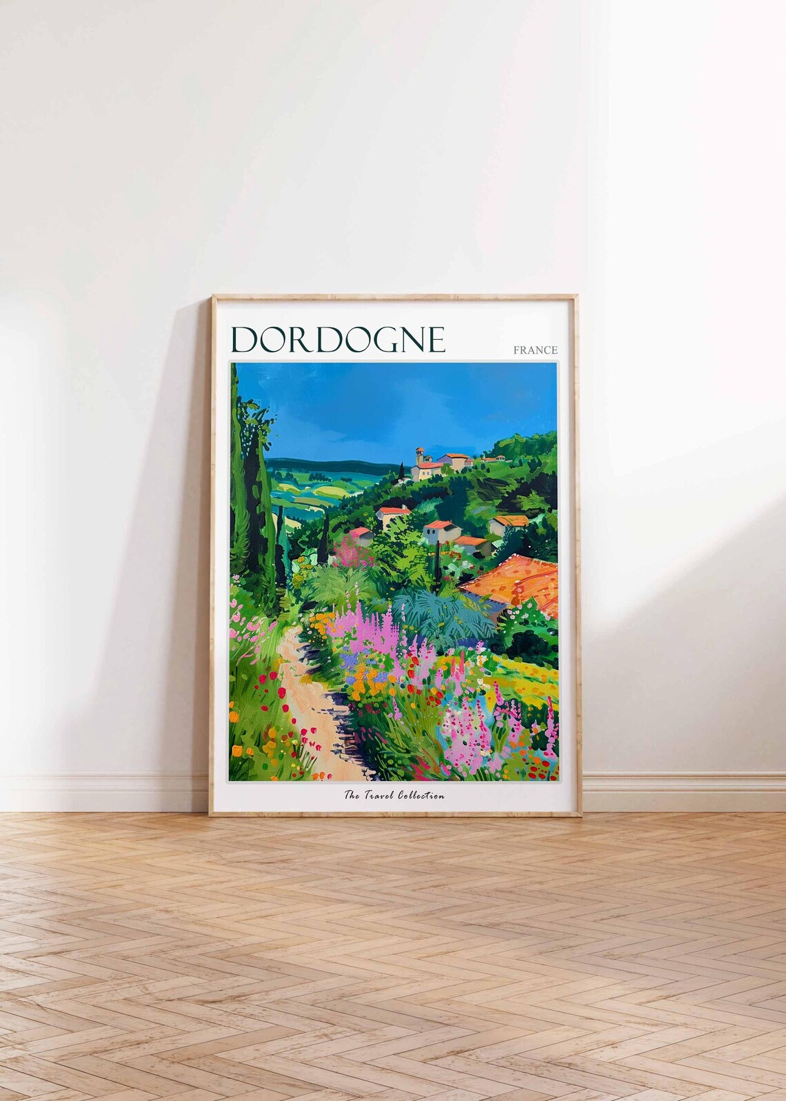 Dordogne France Hillside Village Wildflower Path Travel Poster - Image 2