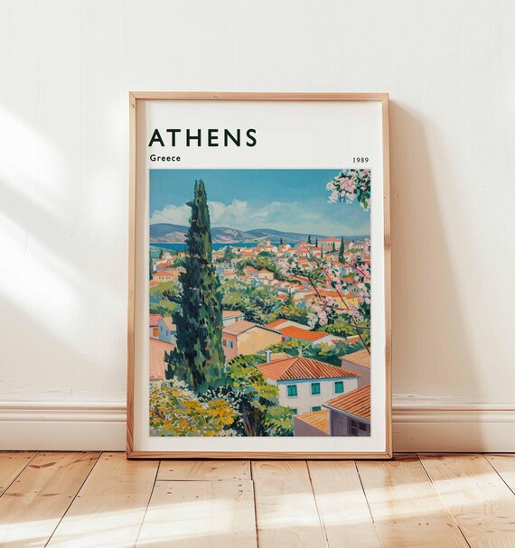 Athens Greece Travel Poster Acropolis Wall Art Print