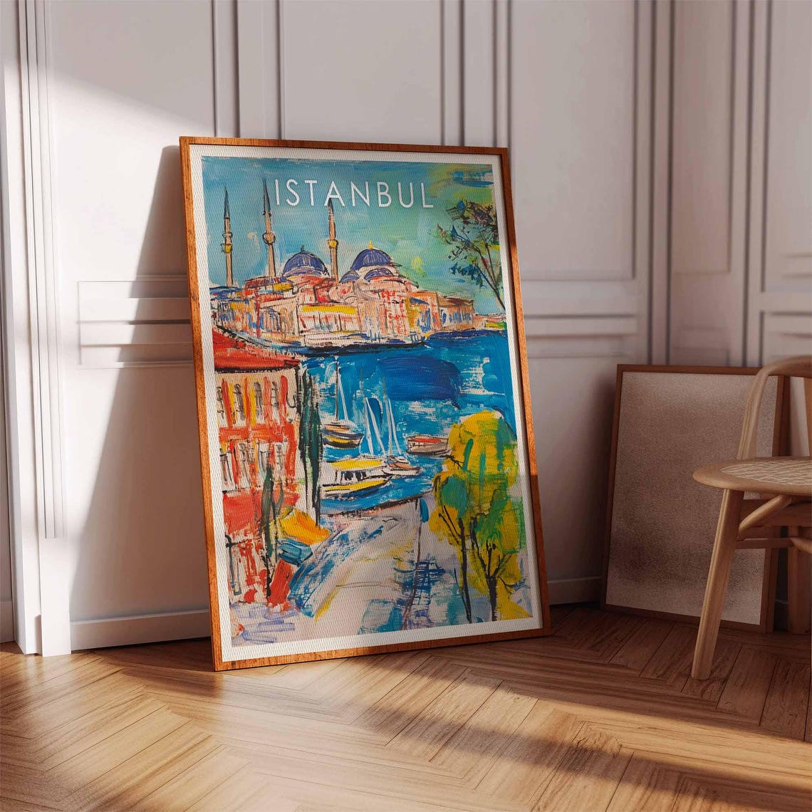Istanbul Turkey Bold Brushwork Mosque Harbor Waterfront Travel Poster - Image 3
