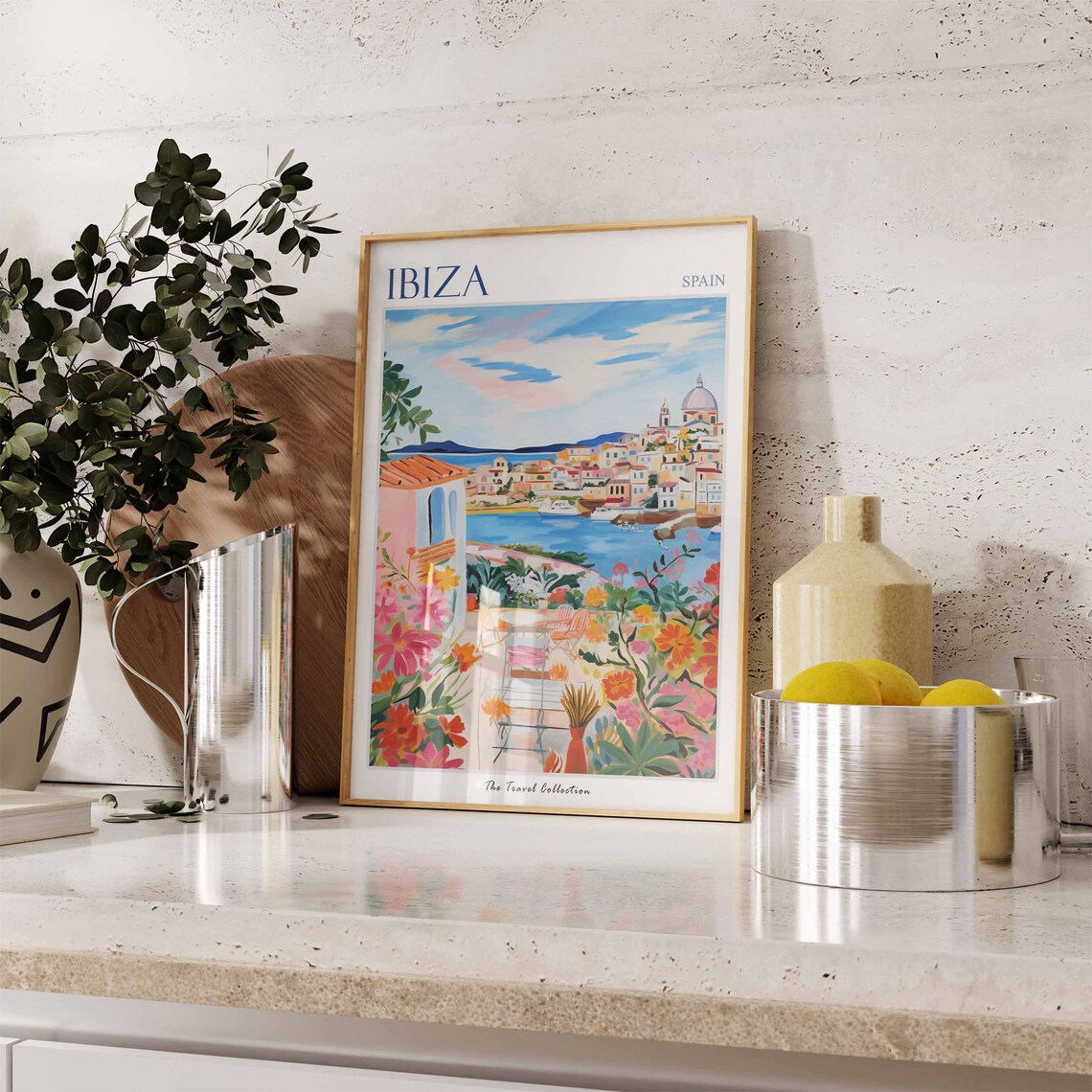 Ibiza Spain Harbor Cathedral Flower Terrace Art Travel Poster - Image 3