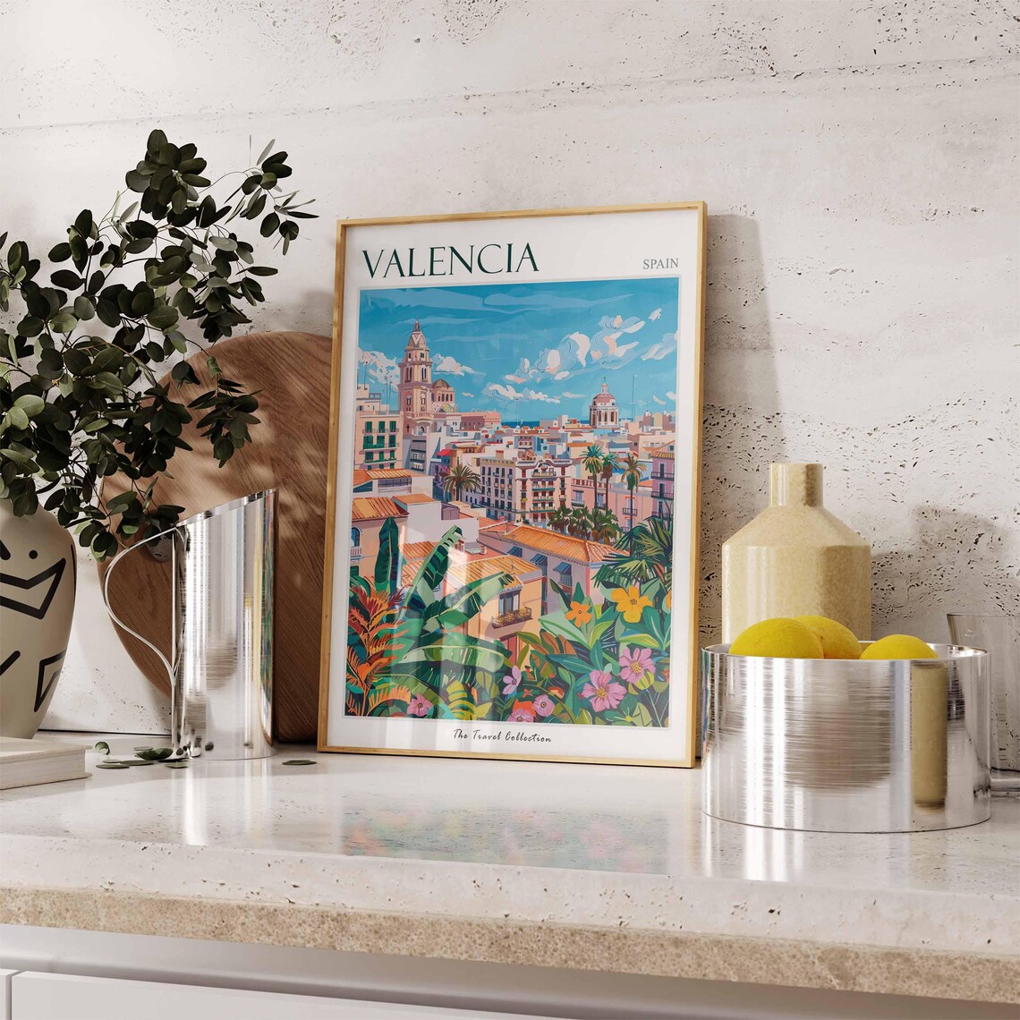 Valencia Spain City Panorama Cathedral Tower Tropical Art Poster - Image 3