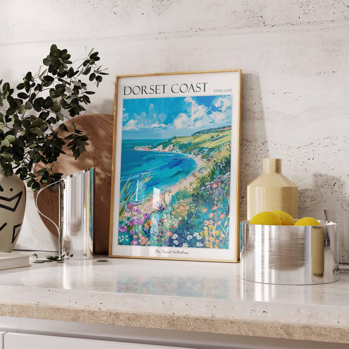 Dorset Coast England Turquoise Bay Wildflower Cliffs Seascape Poster - Image 2