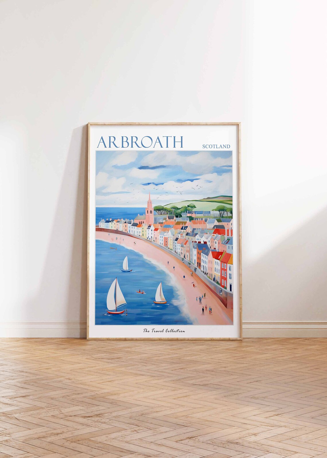 Arbroath Scotland Coastal Harbour Sailing Boats and Church Spire Poster - Image 2