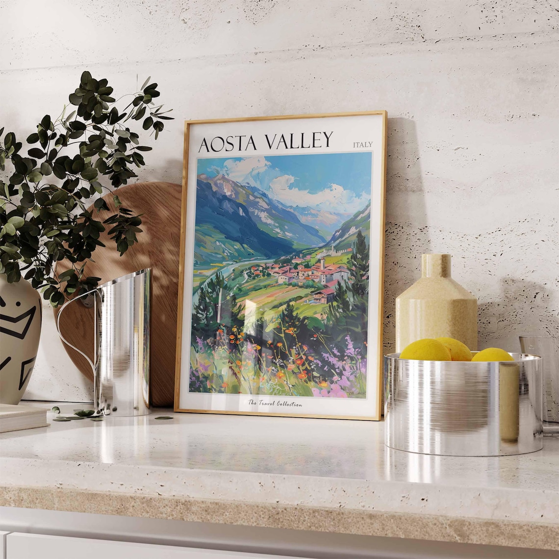Aosta Valley Italy Wildflower Meadow Village Mountain Vista Poster - Image 2
