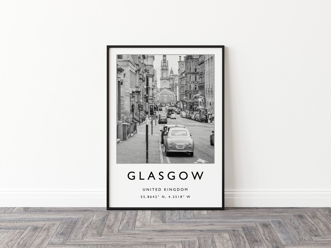 Glasgow Scotland Travel Poster, Black And White Art Print - Image 3