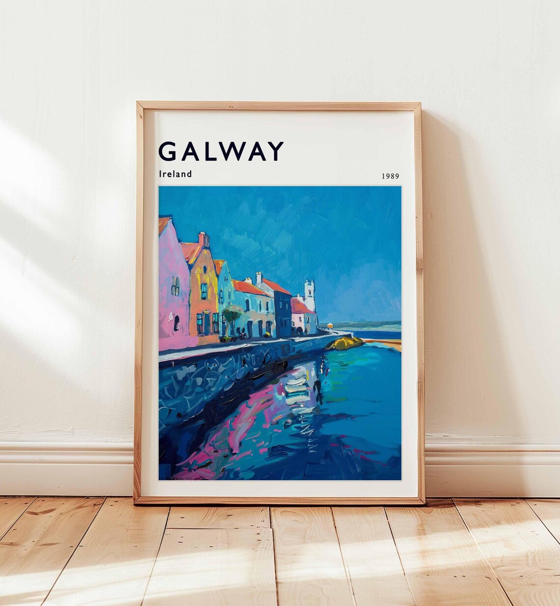 Galway Ireland Colorful Waterfront Houses 1989 Travel Poster