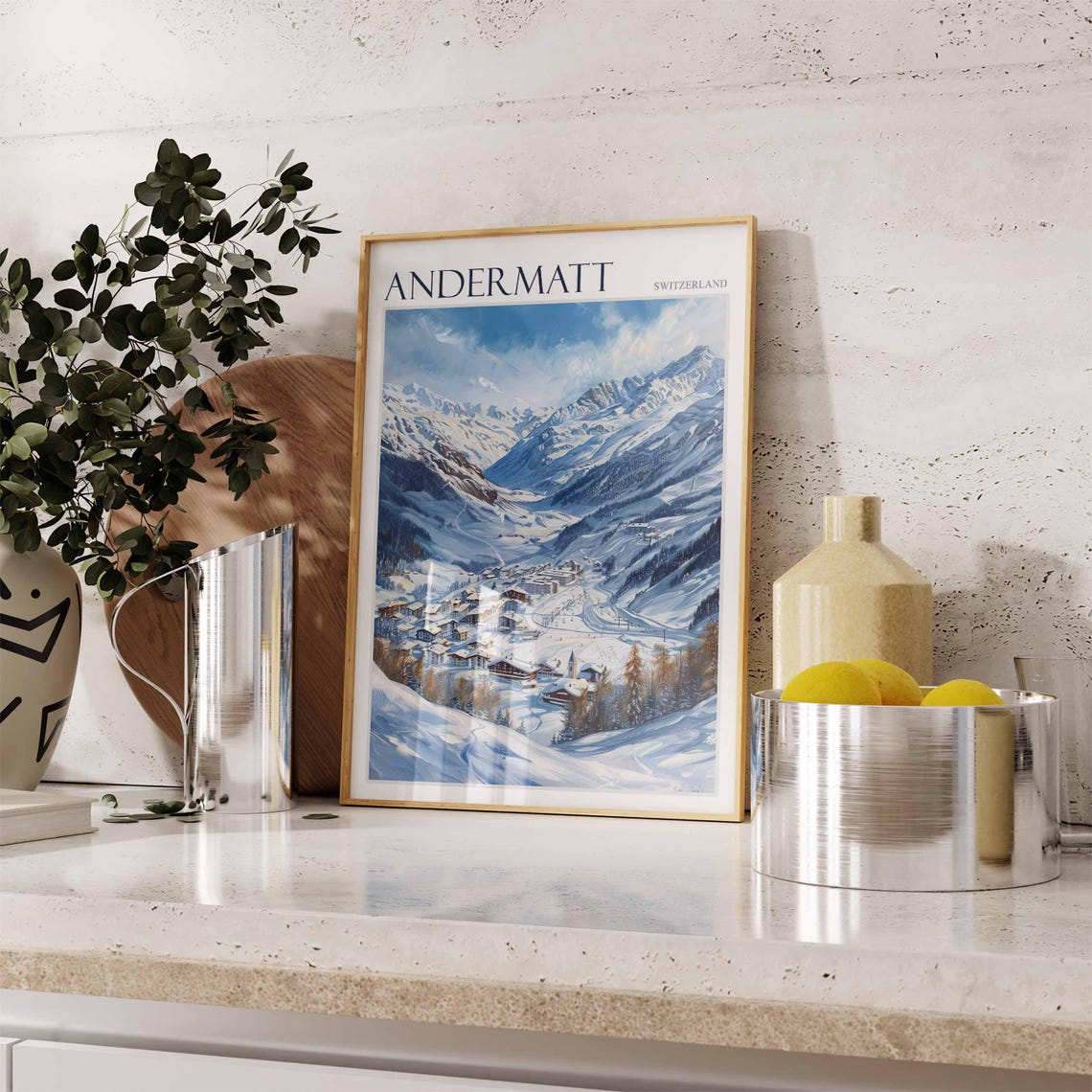 Andermatt Switzerland Aerial View Of Deep Blue Snow Valley Poster - Image 2