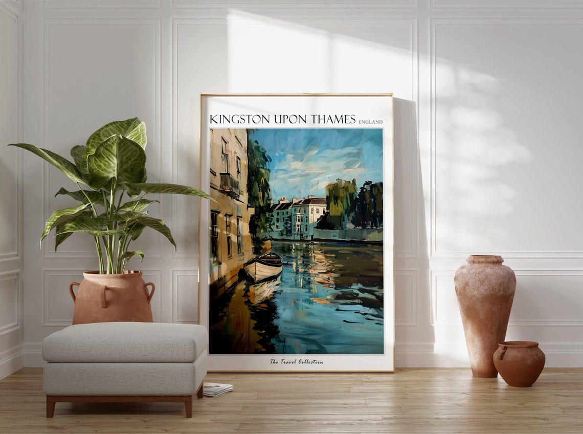 Kingston Upon Thames England Riverside Boat Painted Travel Poster - Image 3