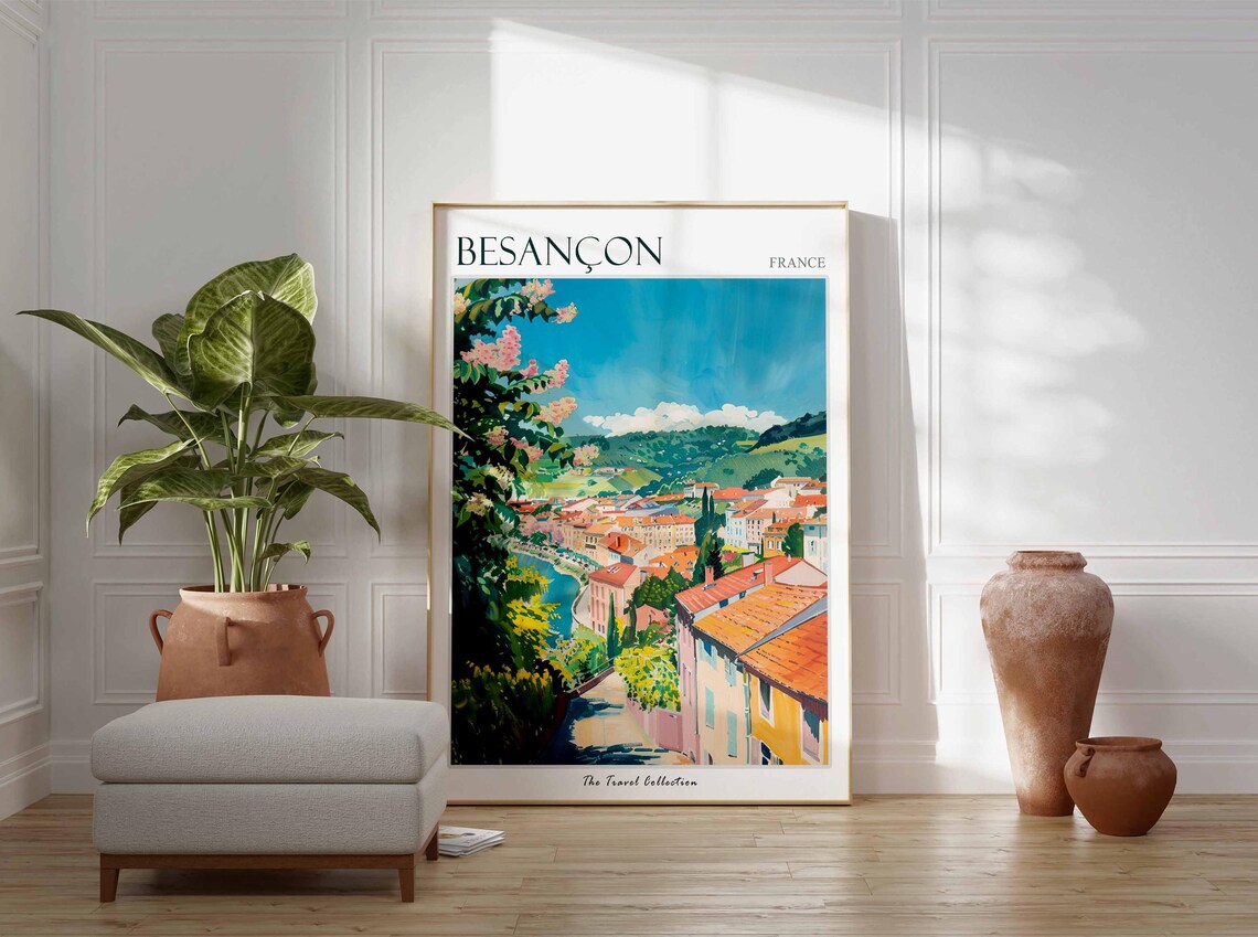 Besancon France Hillside Overlook Town Blossom Trees Travel Poster - Image 3