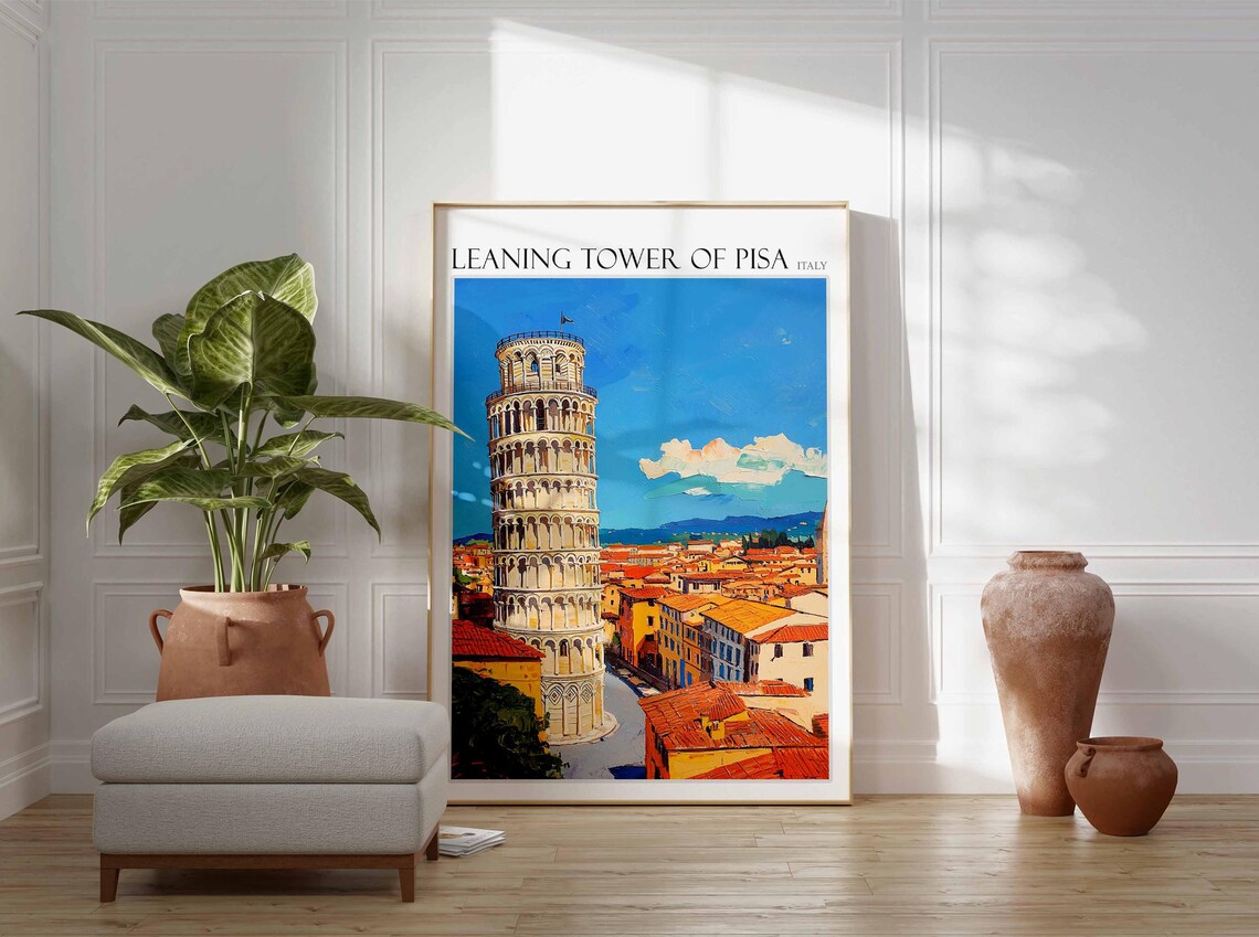 Leaning Tower of Pisa Rooftop Cityscape Distant Sea View Travel Poster - Image 2