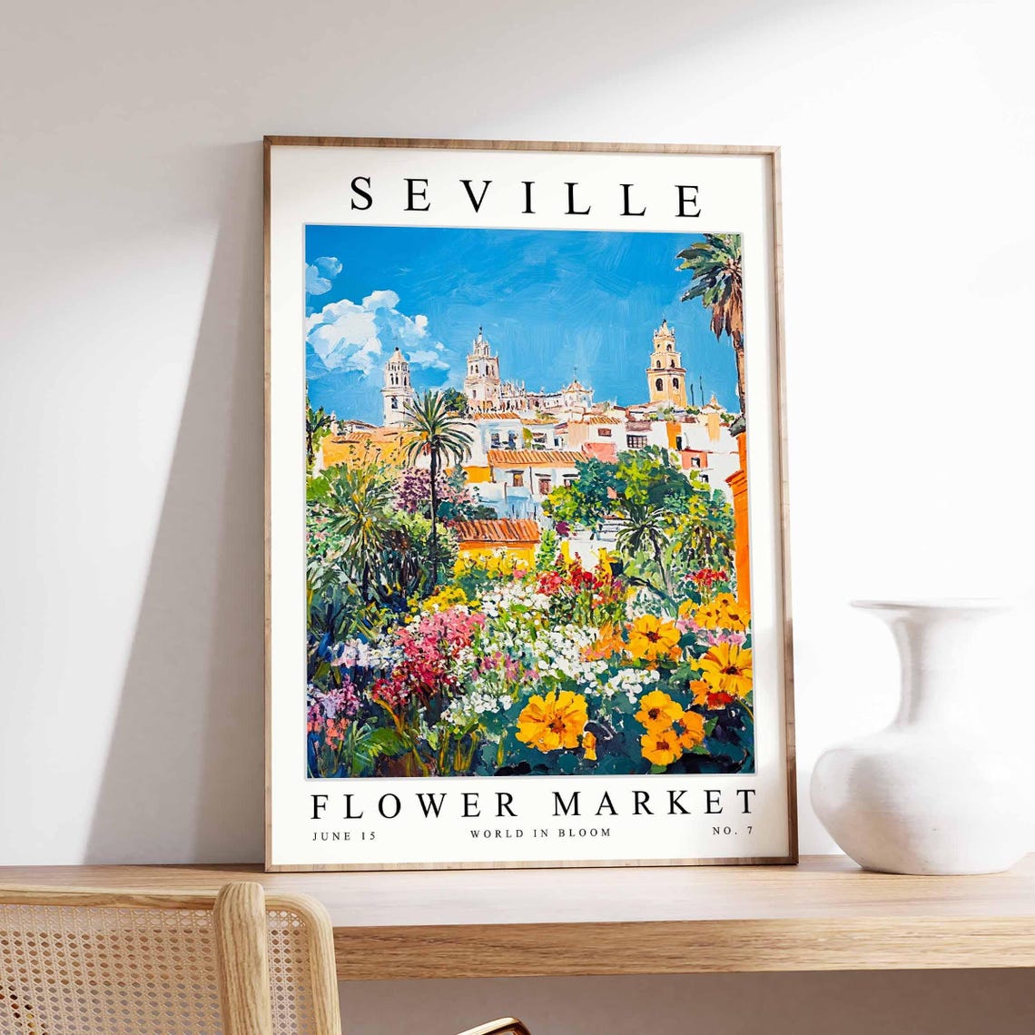 Seville Flower Market Poster Sevilleprint Spanish Floral Wall Art Sevillefloral Decor Botanical Spain Print Europe Travel