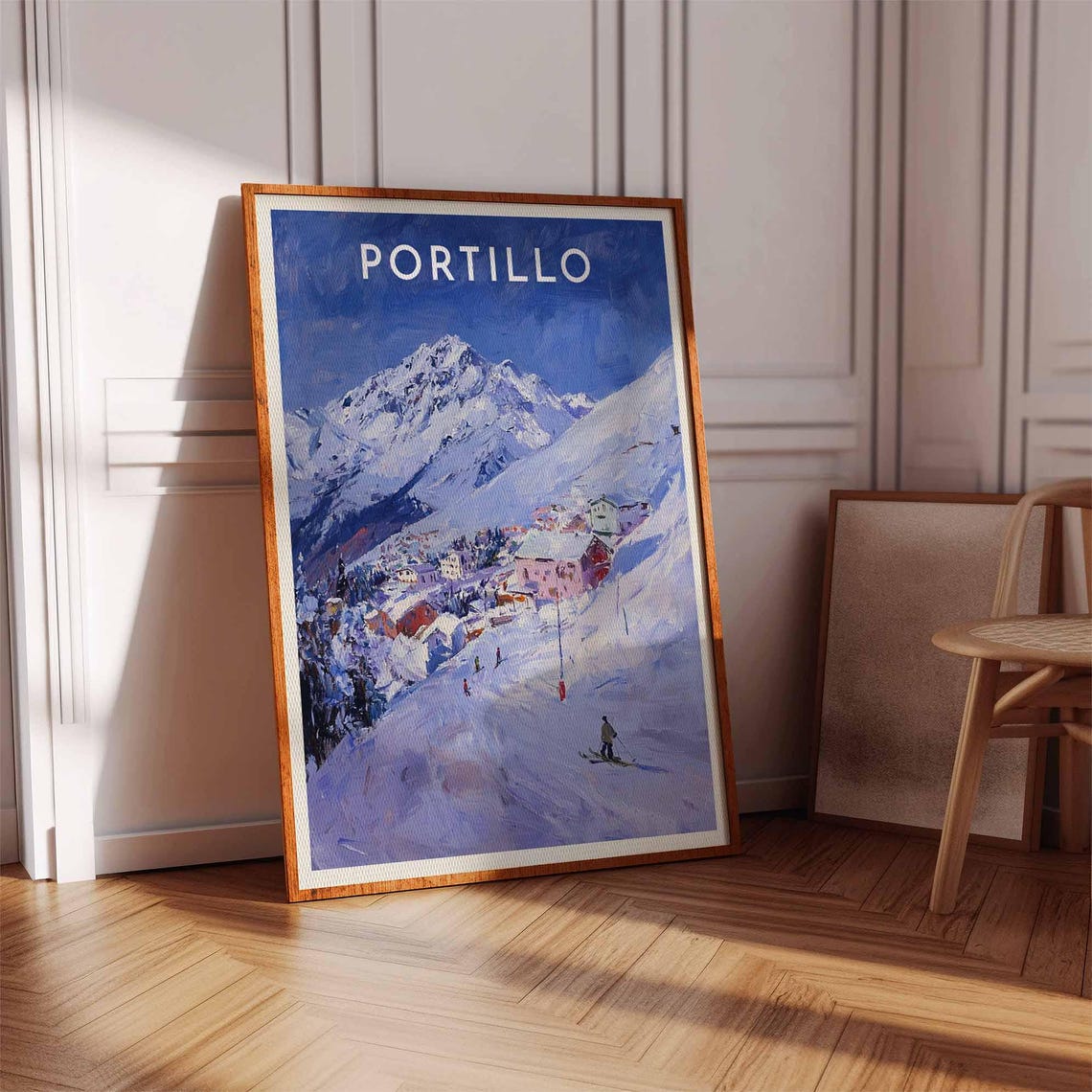 Portillo Chile Watercolor Blue Peak Alpine Ski Slope Resort Poster - Image 3
