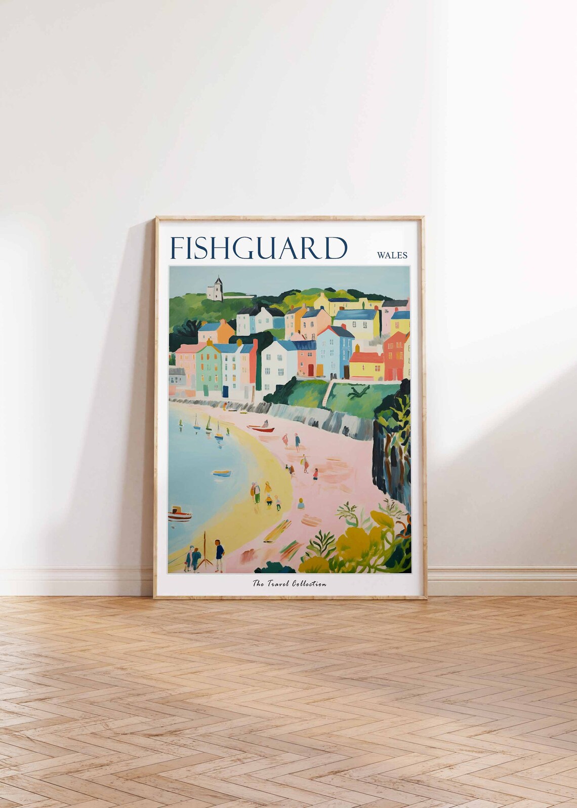 Fishguard Wales Pink Beach Town Cliffs Vintage Travel Poster - Image 2