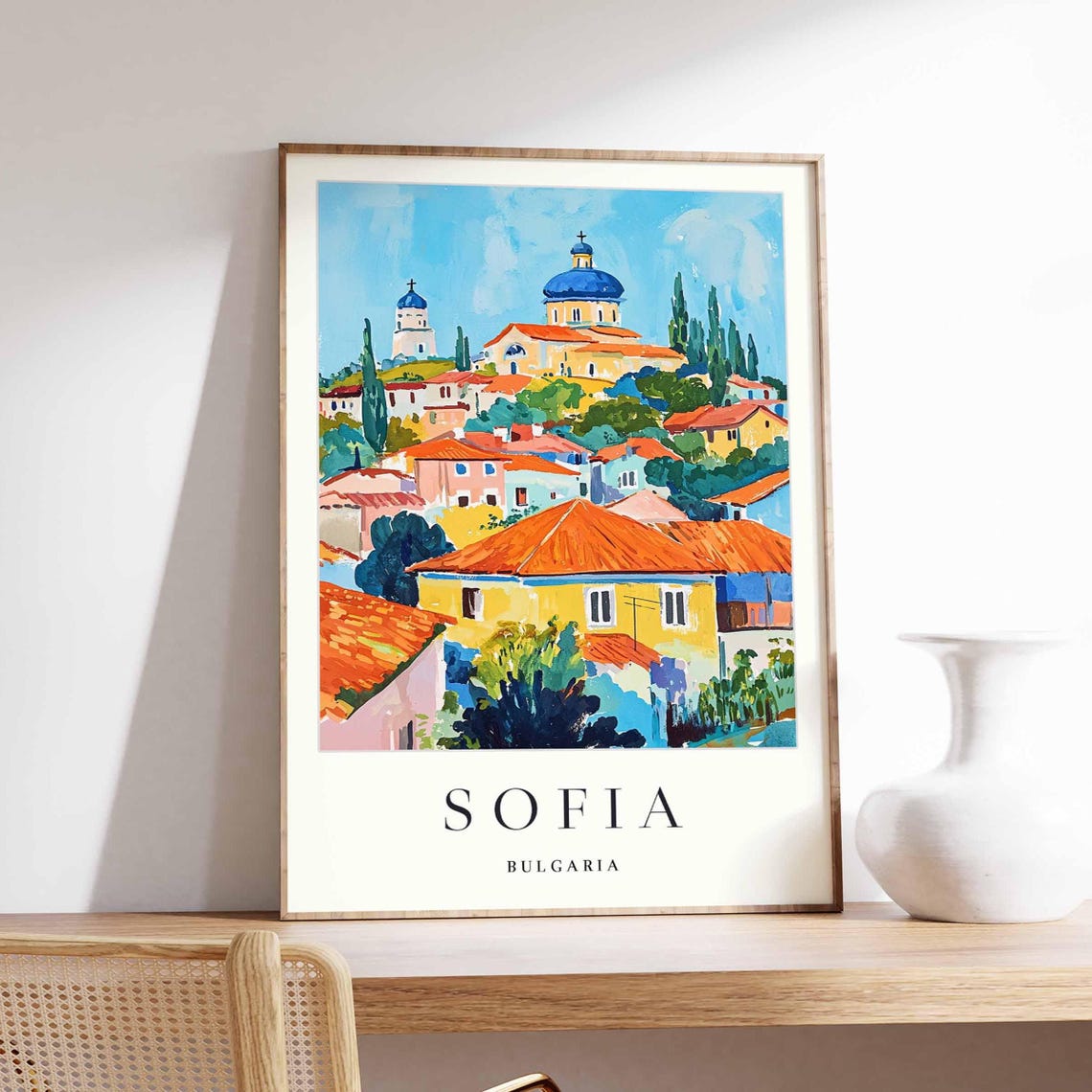 Sofia Bulgaria Blue Domed Church Hill Town Orange Roofs Poster