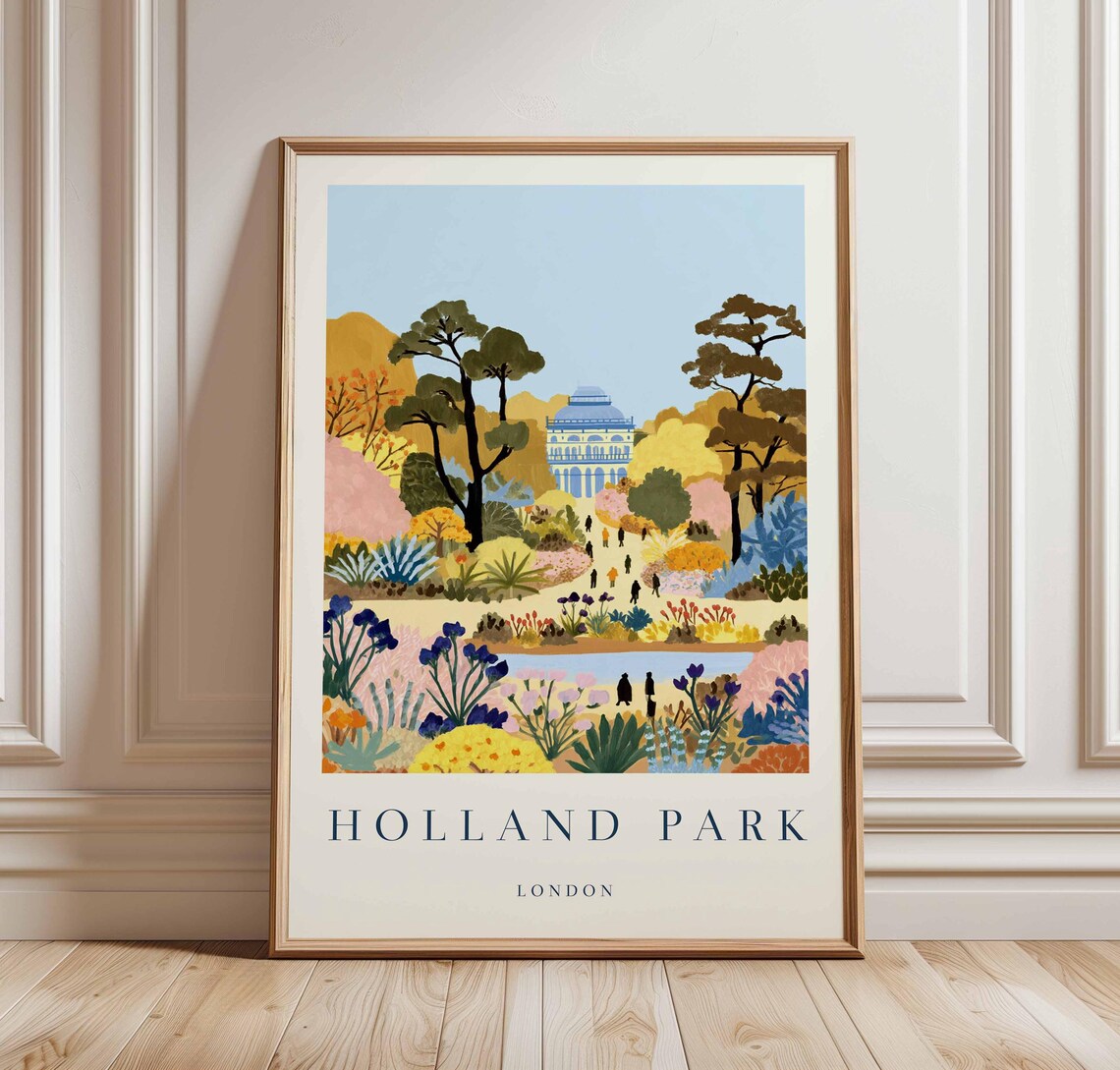 Holland Park London Lakeside Palace Spring Bloom Travel Poster