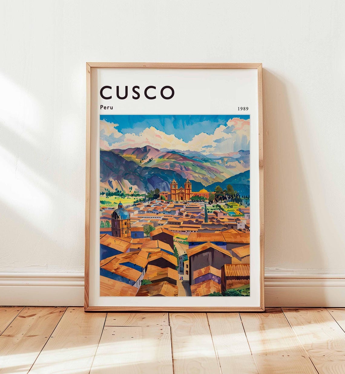 Cusco Peru 1989 Old Town Rooftops Andean Cathedral Travel Poster