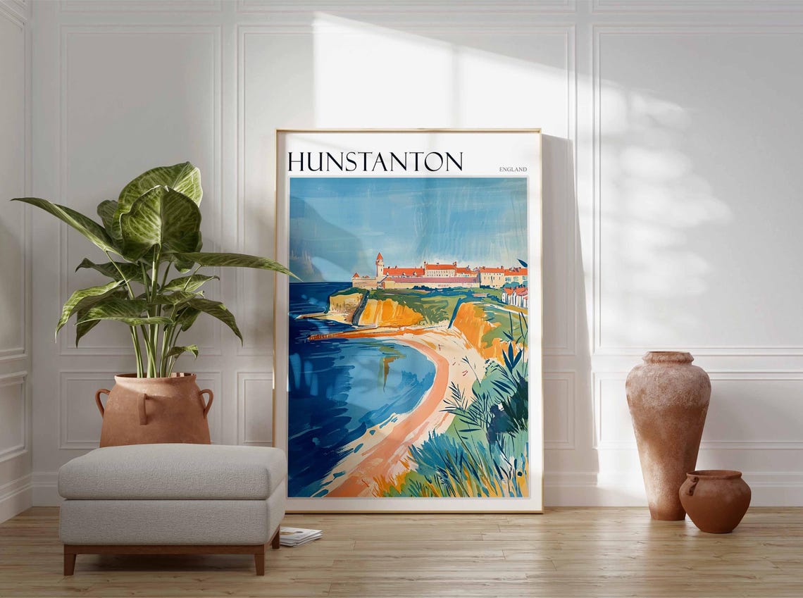 Hunstanton England Golden Beach Cove Cliff Top Buildings Poster - Image 3