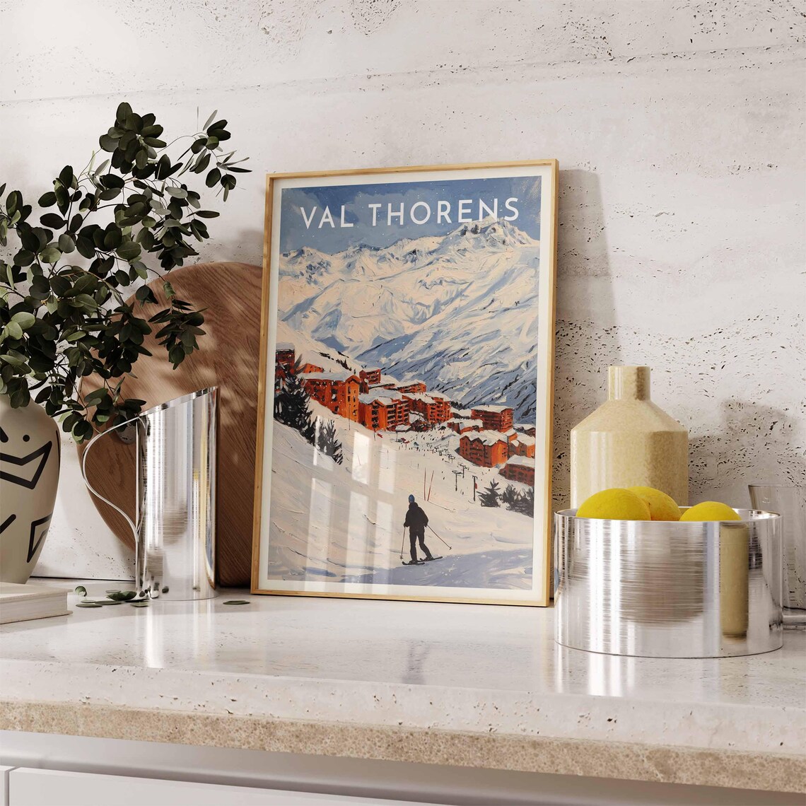 Val Thorens France Lone Skier Red Village White Peaks Poster - Image 2