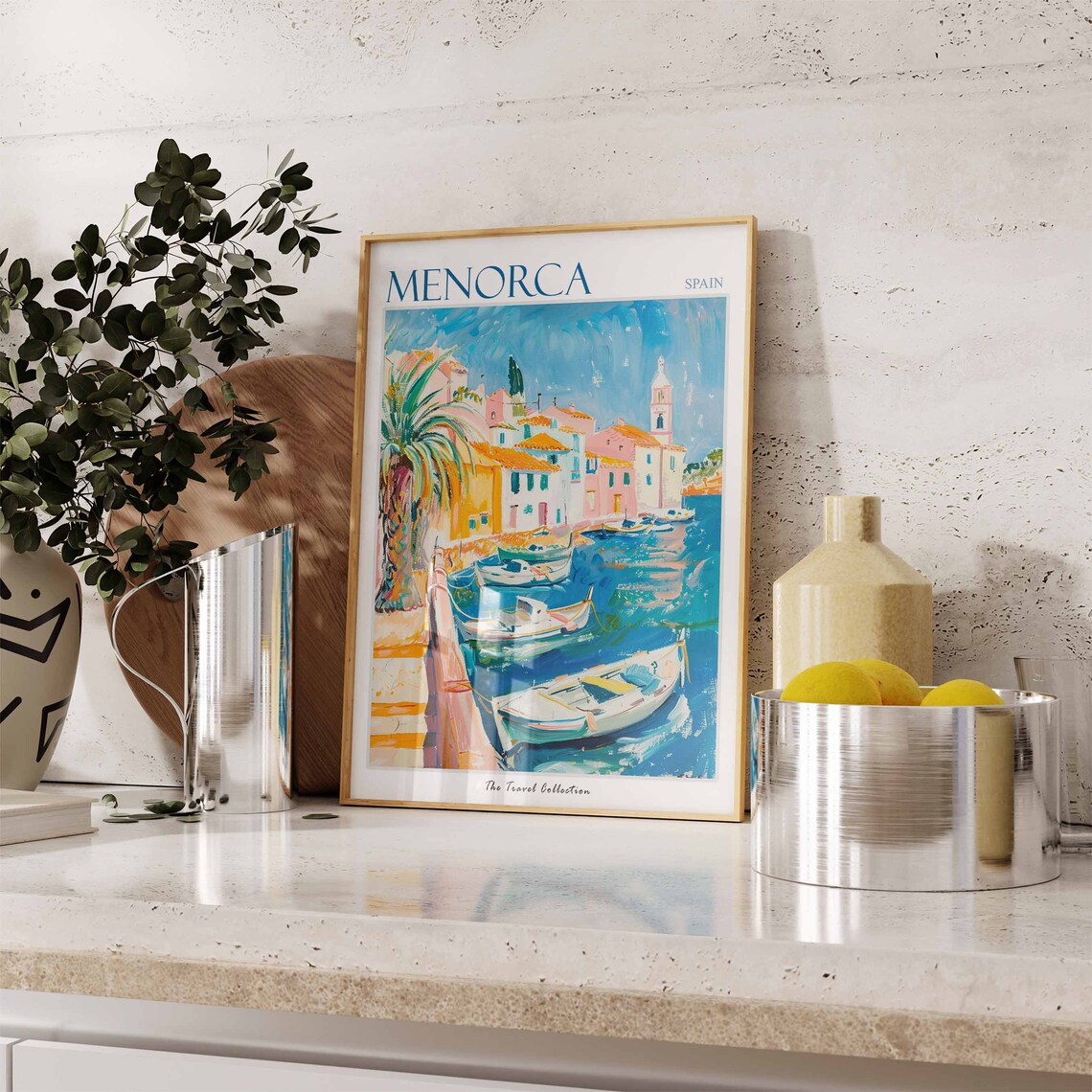 Menorca Spain Travel Poster Mediterranean Harbor And Fishing Boats - Image 2