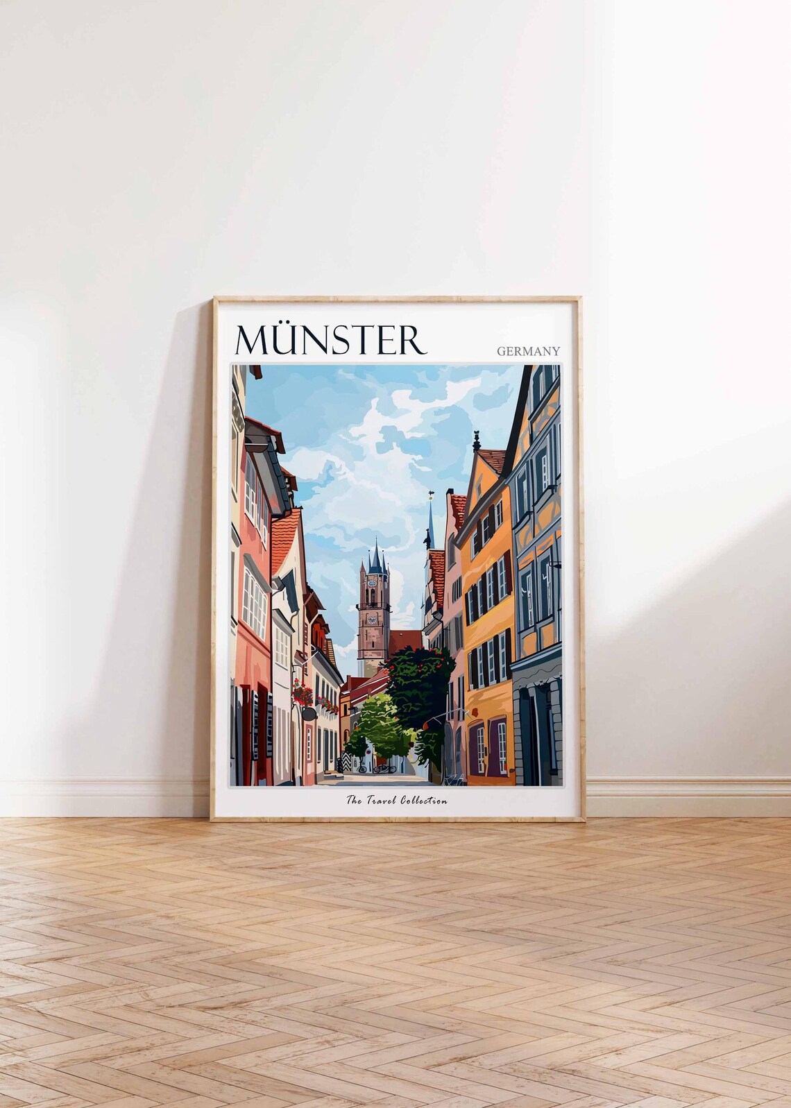 Munster Germany Historic Street Clock Tower Colorful Art Poster - Image 2