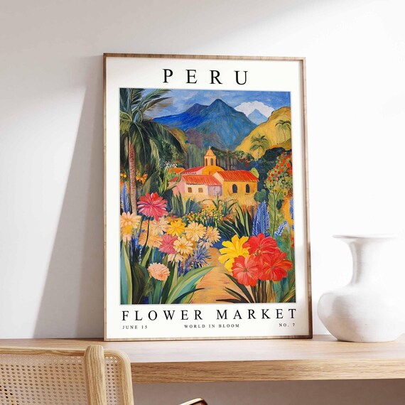 Peru Flower Market Poster Print Peruvian Floral Wall Art Decor Botanical South Americatravel