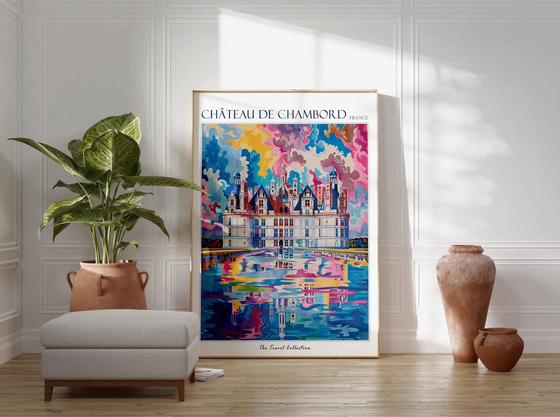 Chateau De Chambord France Pop Art Colorful Cloud Reflection Poster - Image 3