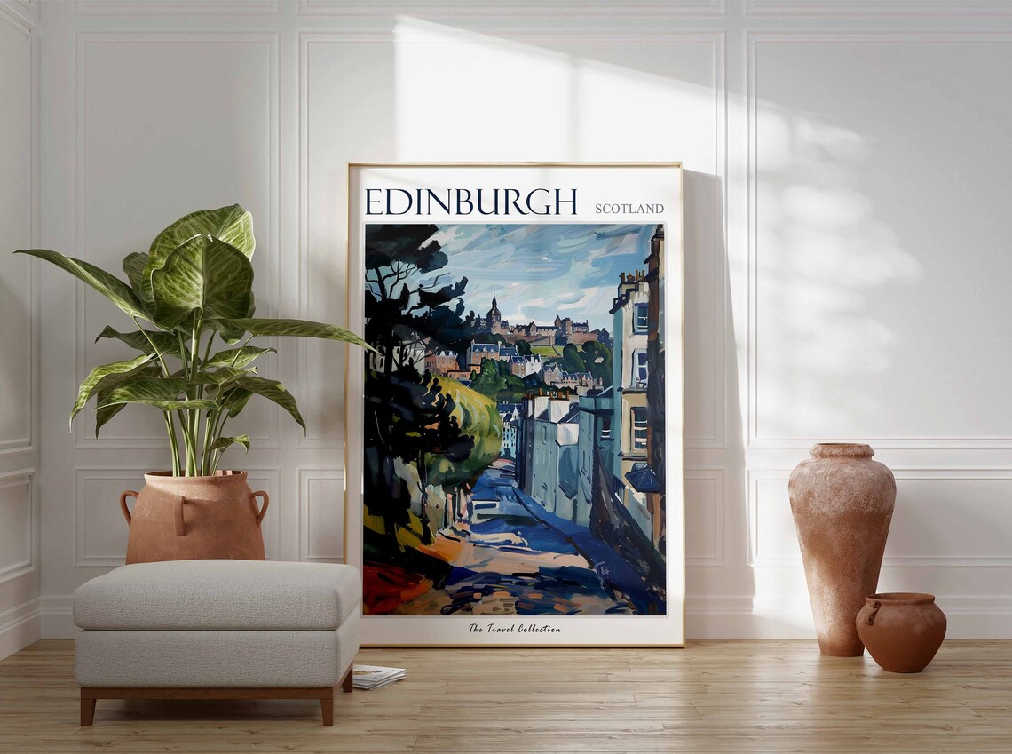 Edinburgh Scotland Castle Cobbled Street Old Town Travel Poster - Image 3