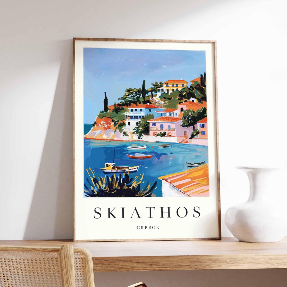 Skiathos Greece Colorful Harbor Village Aegean Travel Poster