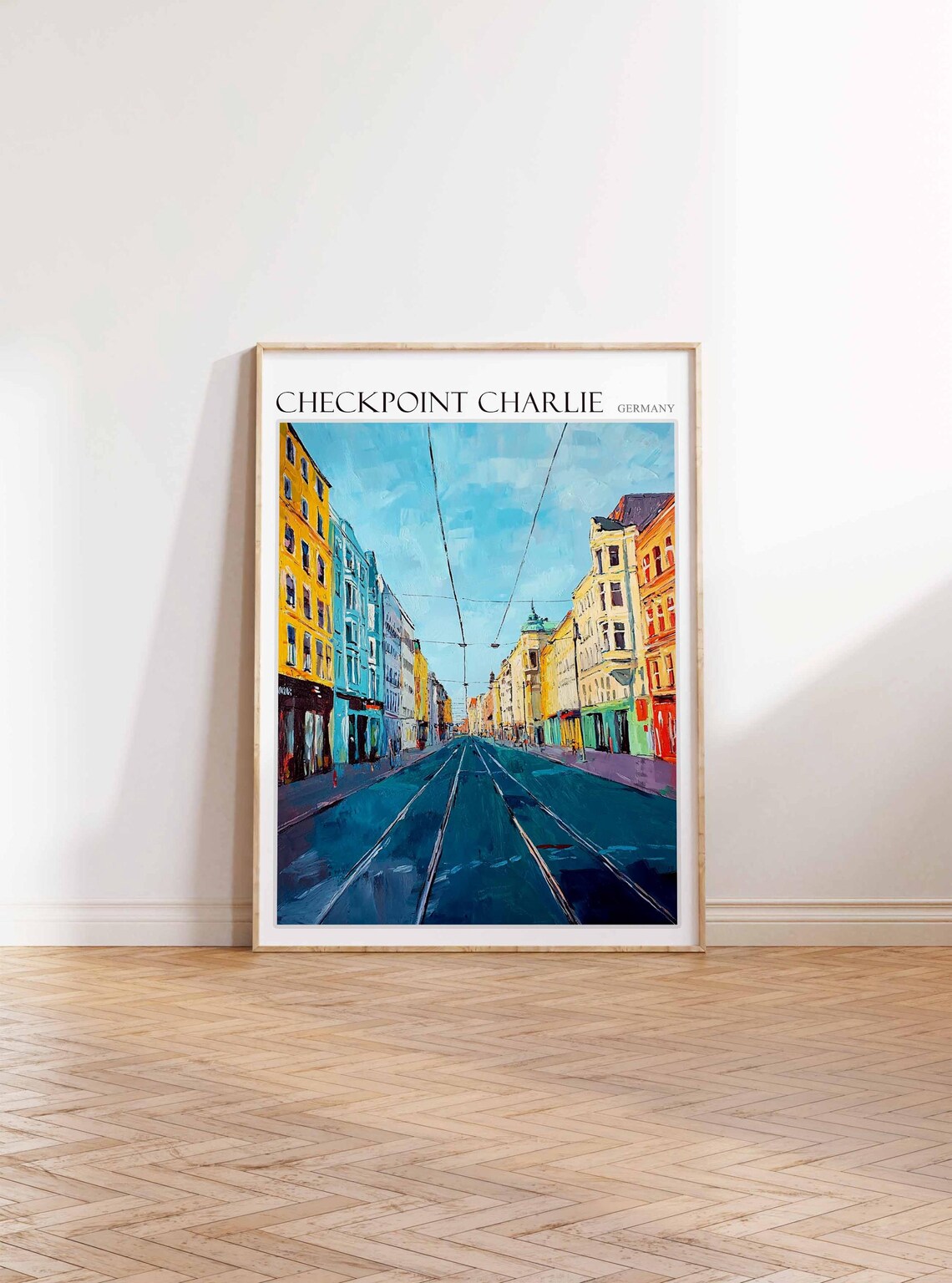 Checkpoint Charlie Berlin Tram Tracks City Street Oil Poster - Image 3