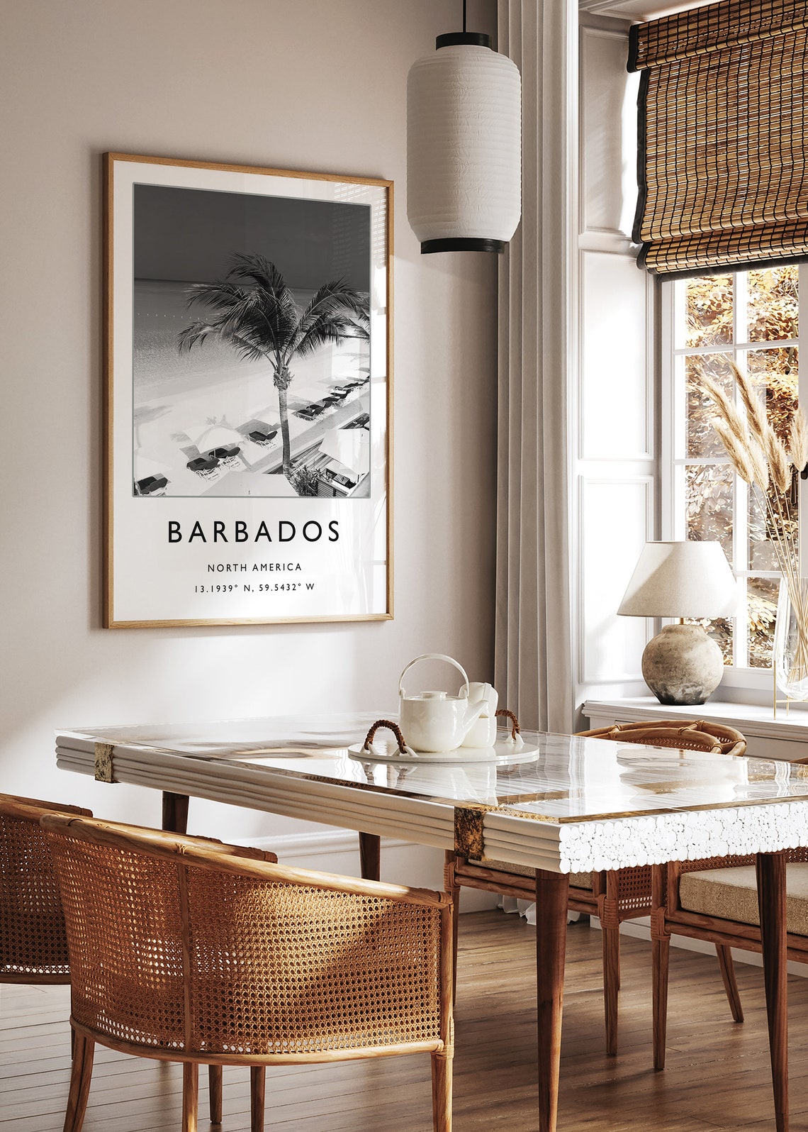 Barbados North America Palm Tree Beach Black and White Photo Poster - Image 2