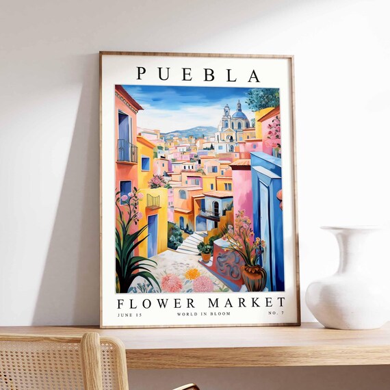 Puebla Flower Market Poster Pueblaprint Mexican Floral Wall Art Pueblafloral Decor Botanical Mexico Print Travel