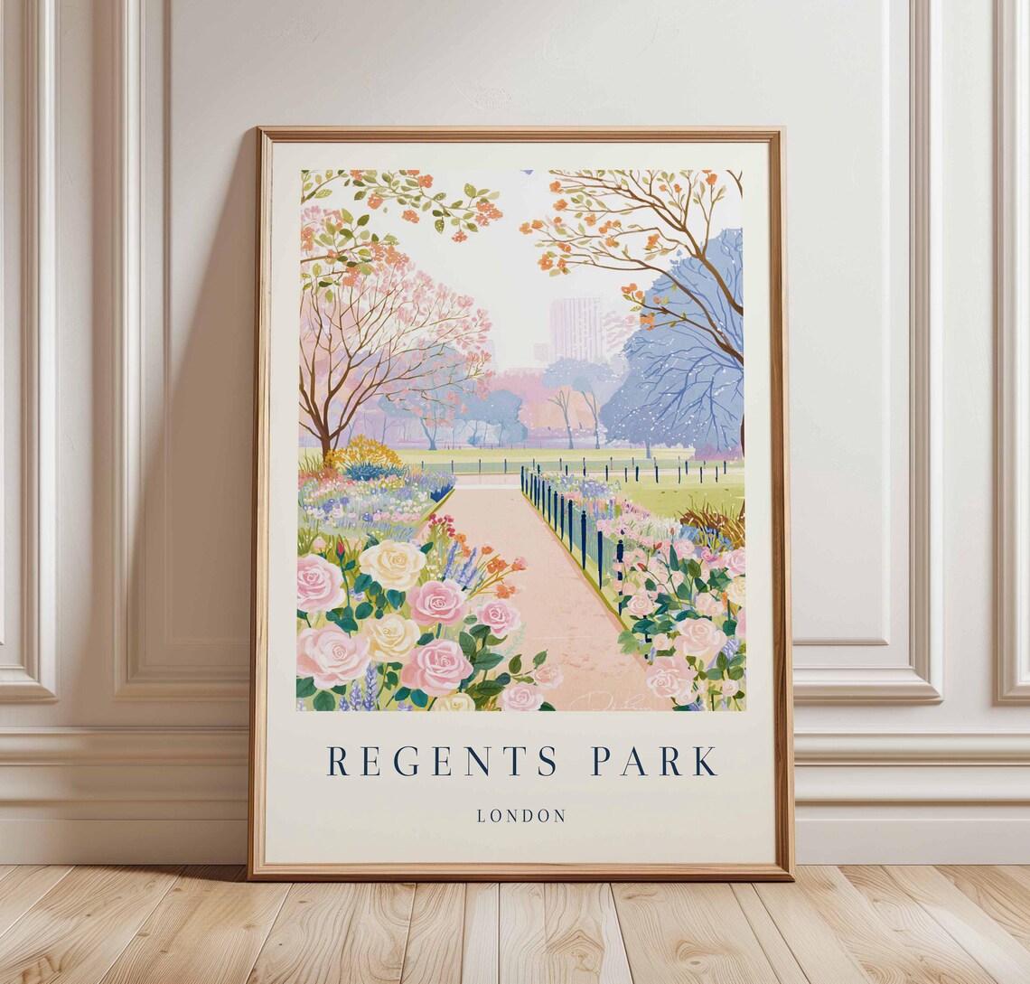 Regents Park London Rose Garden Watercolor Floral Art Poster